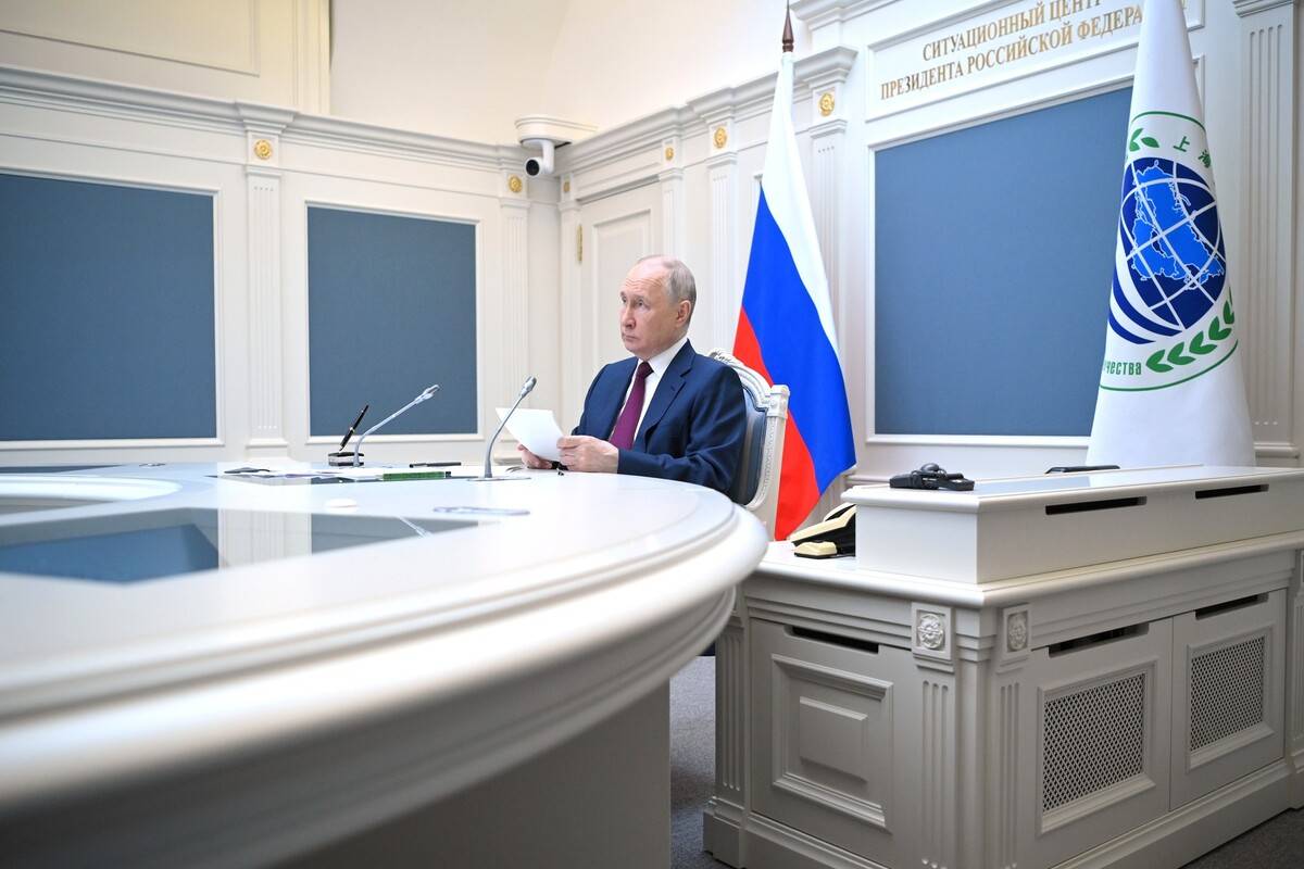 Russian President Vladimir Putin attends virtual meeting of Shanghai Cooperation Organisation in Moscow, Russia on July 04, 2023 [Kremlin Press Office/Handout - Anadolu Agency]