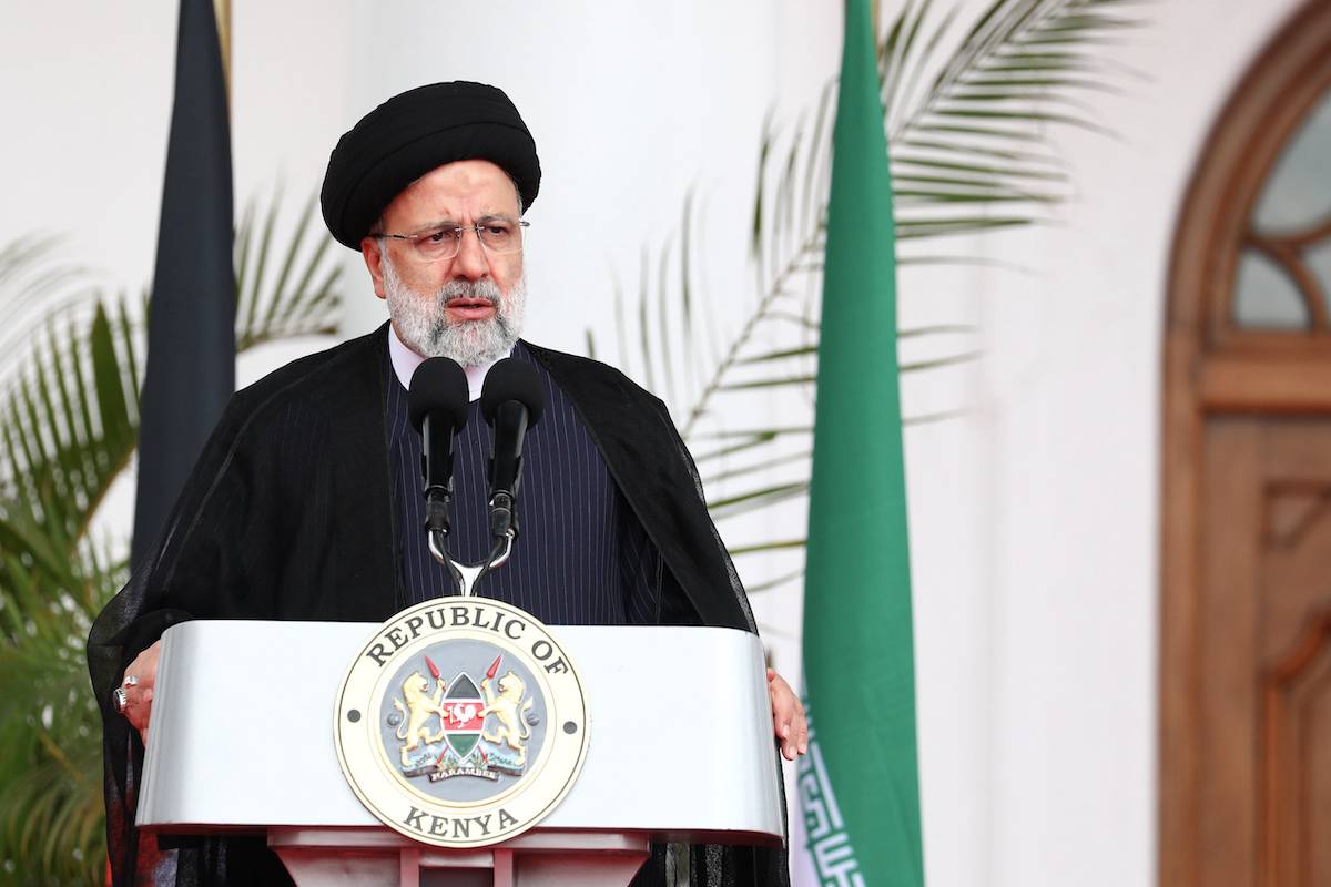 Iranian President Ebrahim Raisi make a speech during press conference in Nairobi, Kenya on July 12, 223 [Iranian Presidency/Anadolu Agency]