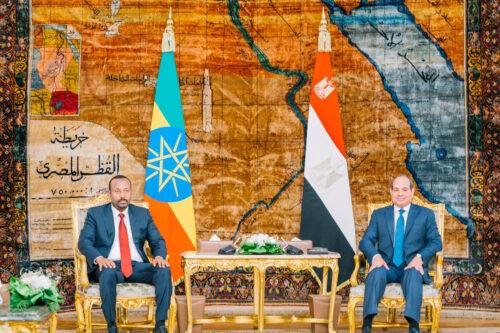 Egyptian President Abdel Fattah Al-Sisi (R) meets with Ethiopian Prime Minister Abiy Ahmed Ali (L) in Cairo, Egypt on July 13, 2023. [Ethiopian Prime Ministry - Anadolu Agency]