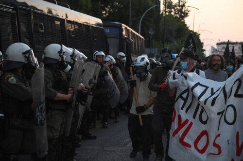 Security forces intervene in protest against the Pylos migrant ship crash in Athens, Greece on July 13, 2023. [Dimitris Lampropoulos - Anadolu Agency]