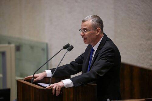 Israeli Justice Minister Yariv Levin takes part in the voting to approve a controversial bill as part of the government’s judicial overhaul plan in Jerusalem on July 24, 2023.[Noam Moskowitz - Knesset - Handout - Anadolu Agency]