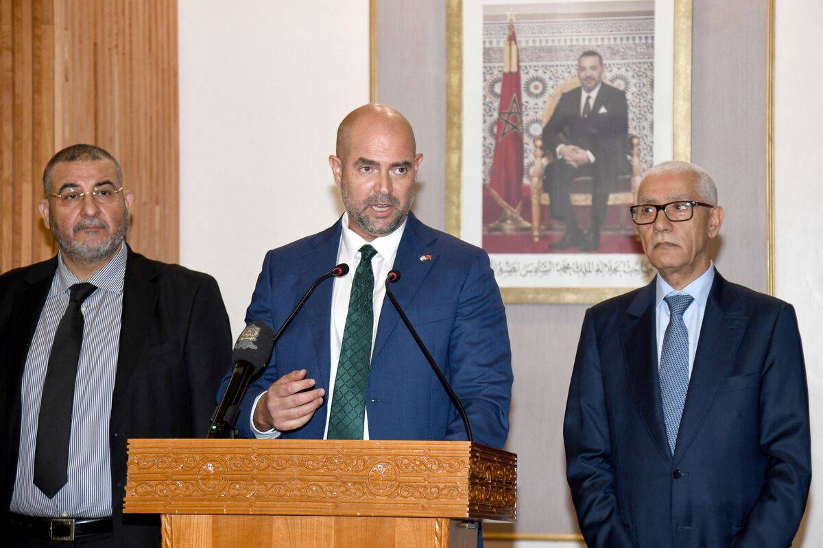 Morocco's Parliament Speaker Rachid Talbi Alami (R) listens to a speech by Israel's Knesset Speaker Amir Ohana (C) in Rabat [AFP via Getty Images]