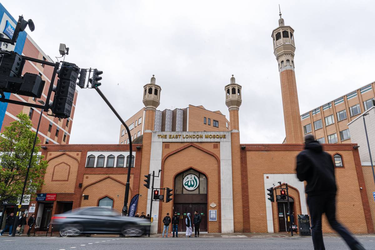 The facade of East London Mosque in London, England. [Aisha Nazar/Getty Images]