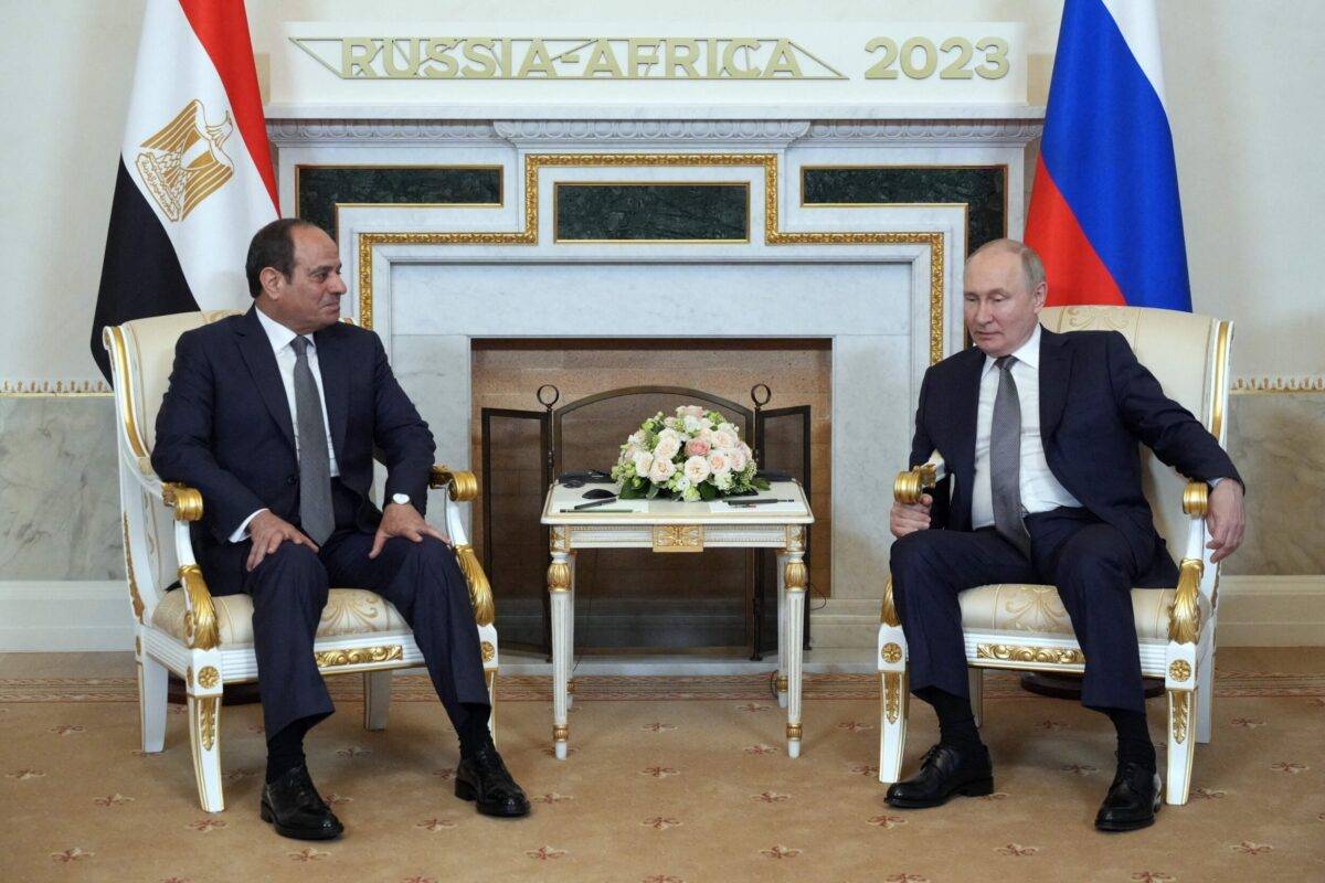 Russian President Vladimir Putin meets with Egyptian President Abdel Fattah El-Sisi in Strel'na, outside Saint Petersburg, on July 26, 2023, ahead of the second Russia-Africa summit [ALEXEY DANICHEV/SPUTNIK/AFP via Getty Images]
