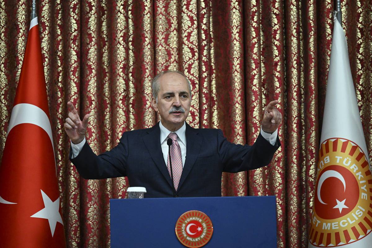 Turkish Parliament Speaker Numan Kurtulmus in Ankara, Turkiye on August 09, 2023 [Emin Sansar/Anadolu Agency]