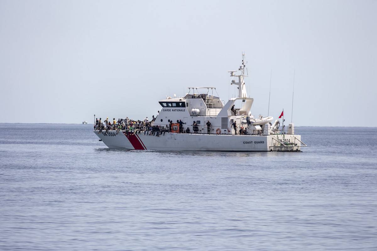 Irregular migrants are seen as an operation is carried out by coastguards teams of the Tunisian National Guard against the migrants who want to reach Europe illegally via the Mediterranean Sea, off the city of Sfax in Tunisia on August 12, 2023 [Yassine Gaidi - Anadolu Agency]