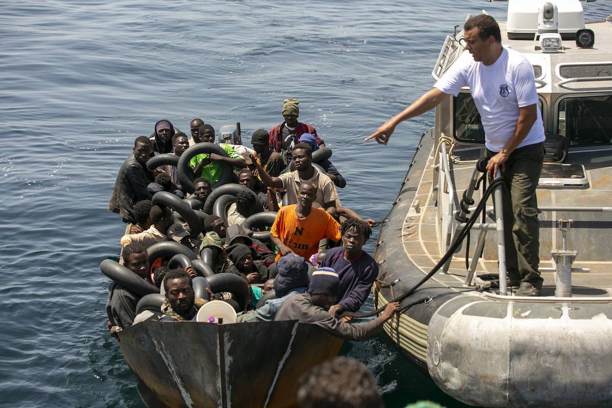 The Tunisian National Guard rescues irregular migrants off the city of Sfax as they try to make their way to Europe on 12 August 2023. [Yassine Gaidi - Anadolu Agency]