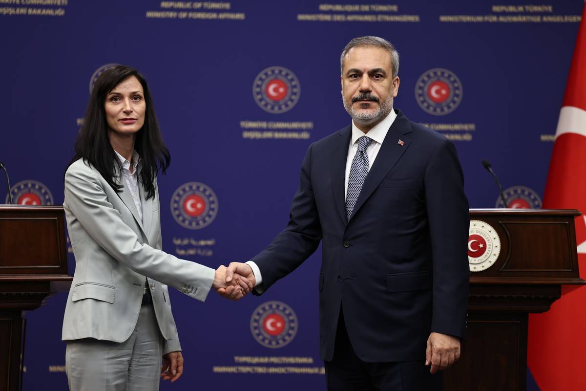 Turkish Foreign Minister Hakan Fidan (R) meets with Deputy Prime Minister of Bulgaria and Foreign Minister Mariya Gabriel (L) in Ankara, Turkiye on August 22, 2023 [Murat Gök/Anadolu Agency]