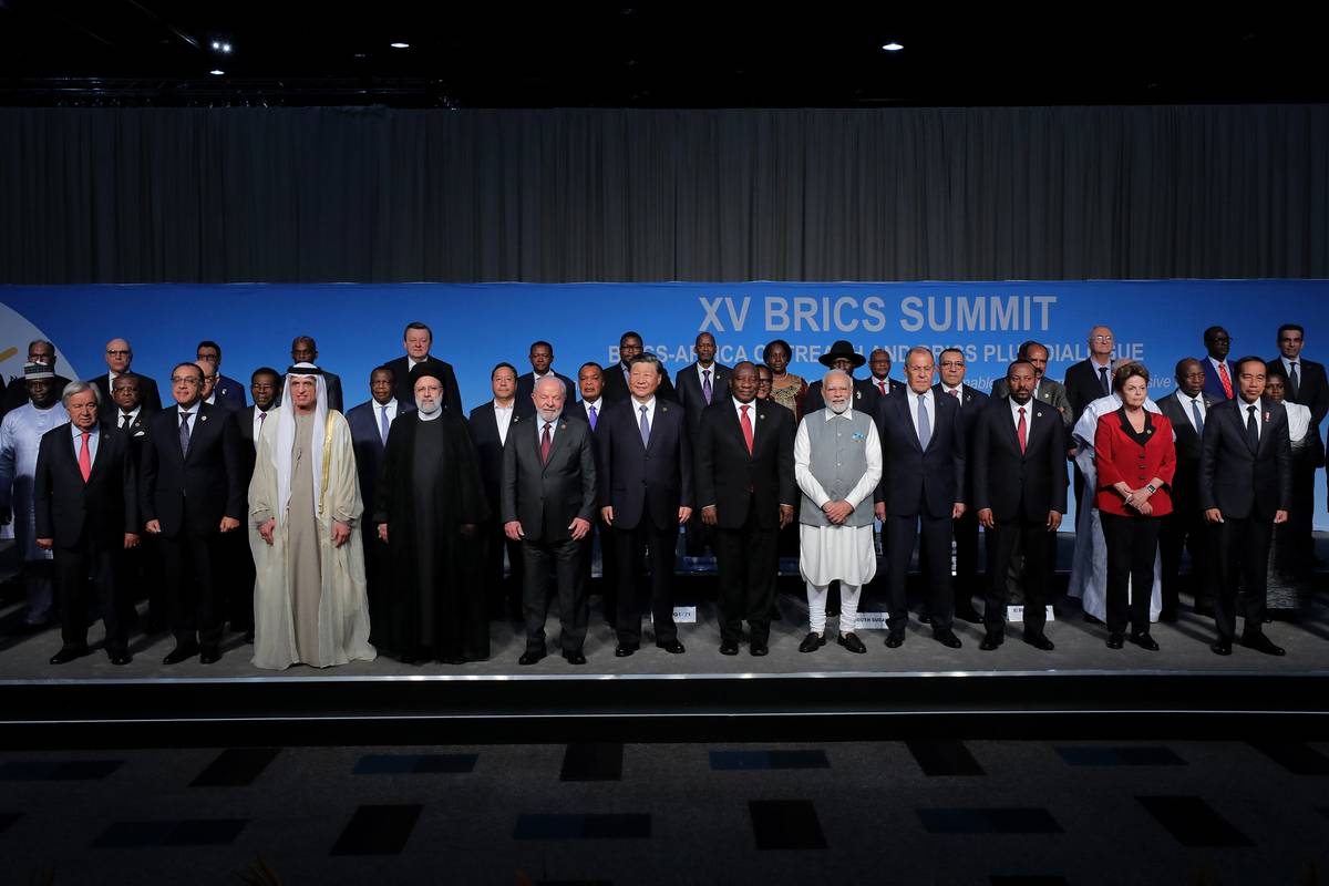Leaders of BRICS countries pose a family photo at Sandton Convention Centre during the 15th BRICS Summit in Johannesburg, South Africa on August 24, 2023 [Iranian Presidency - Anadolu Agency]