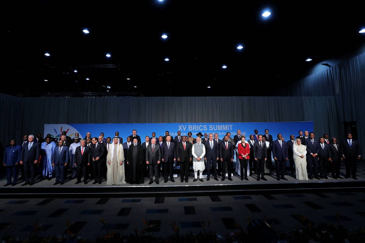 Leaders of BRICS countries pose a family photo at Sandton Convention Centre during the 15th BRICS Summit in Johannesburg, South Africa on August 24, 2023. [Iranian Presidency/Anadolu Agency]