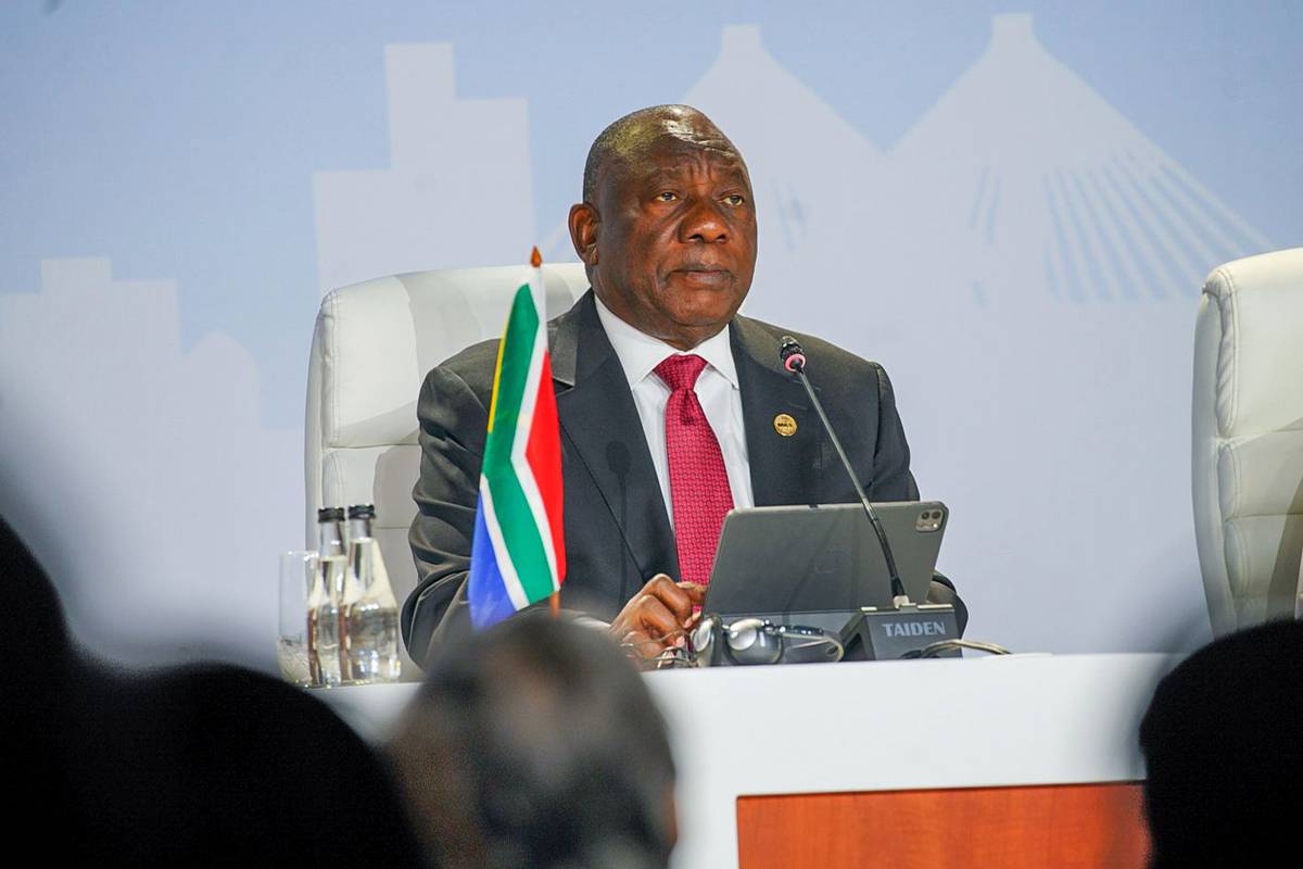 South African President Cyril Ramaphosa gives a speech in Johannesburg, South Africa on August 24, 2023. [Handout - BRICS - Anadolu Agency]