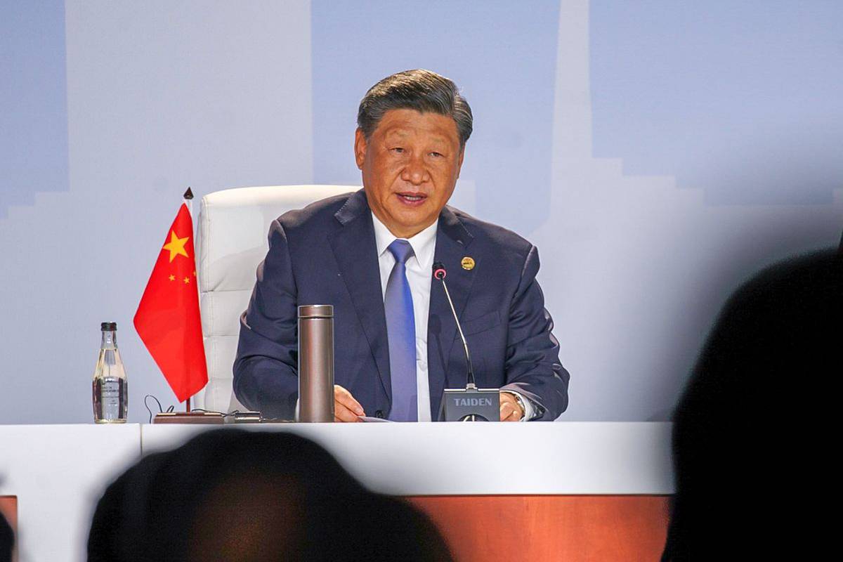 Chinese President Xi Jinping makes a speech during the 15th BRICS Summit in Johannesburg, South Africa on August 24, 2023 [Handout -BRICS/Anadolu Agency]