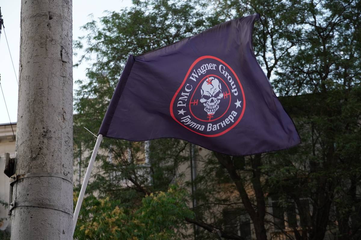 PMC Wagner Group flag is seen in Rostov-on-Don, Russia on August 24, 2023. [Vladimir Alexandrov - Anadolu Agency]