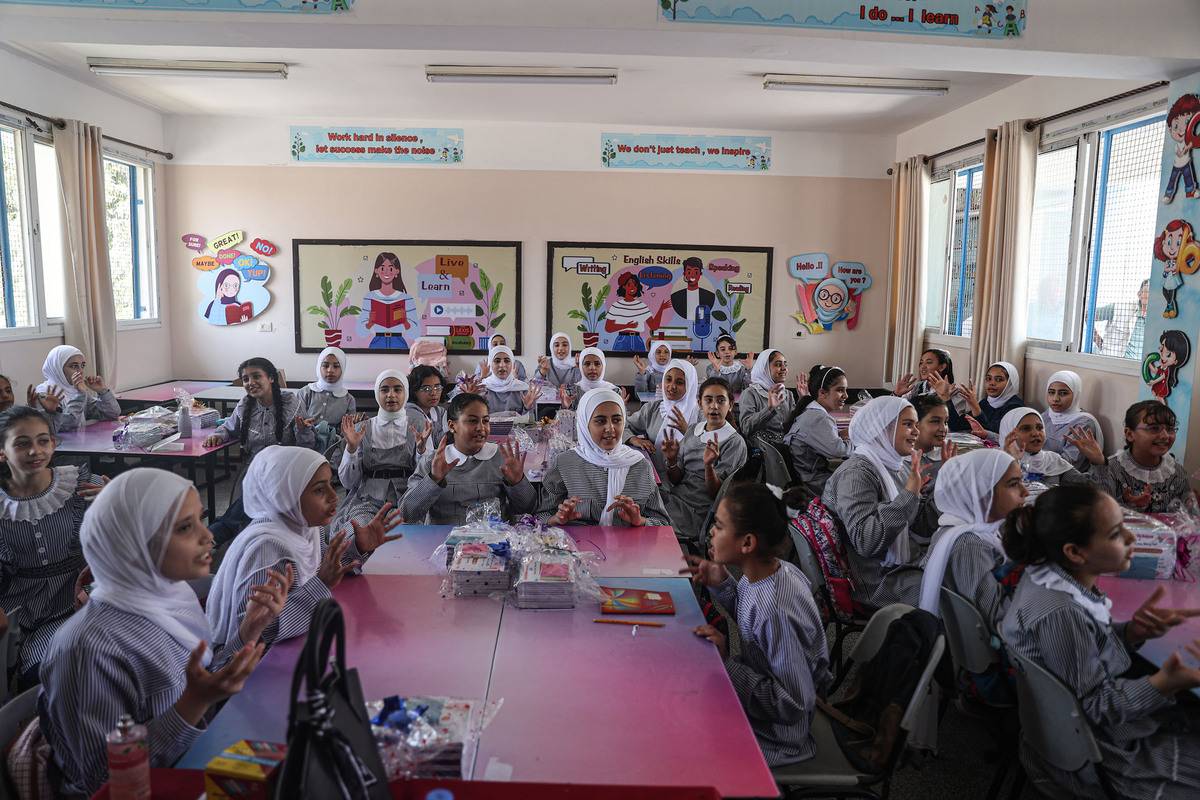 UNRWA school on the second day of 2023-2024 education season in Gaza City, Gaza on August 27, 2023 [Mustafa Hassona/Anadolu Agency]