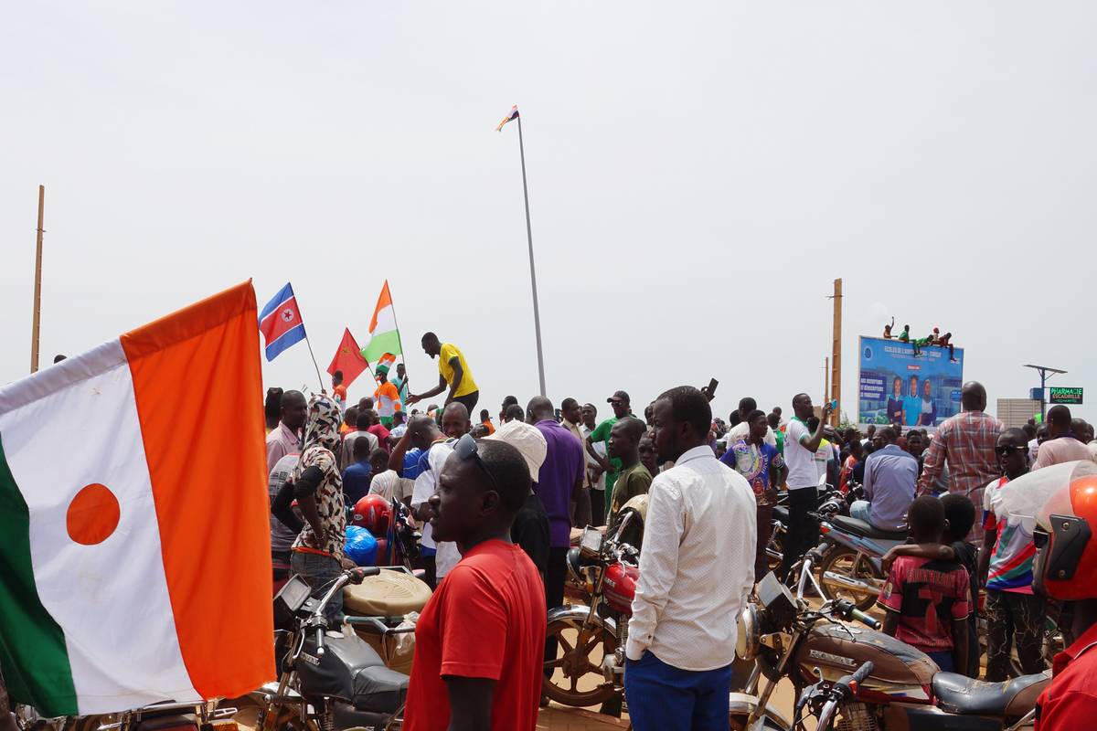 Supporters of the military administration in Niger storm French military air base as they demand French soldiers to leave the country in Niamey, Niger on 27 August, 2023 [Balima Boureima - Anadolu Agency]