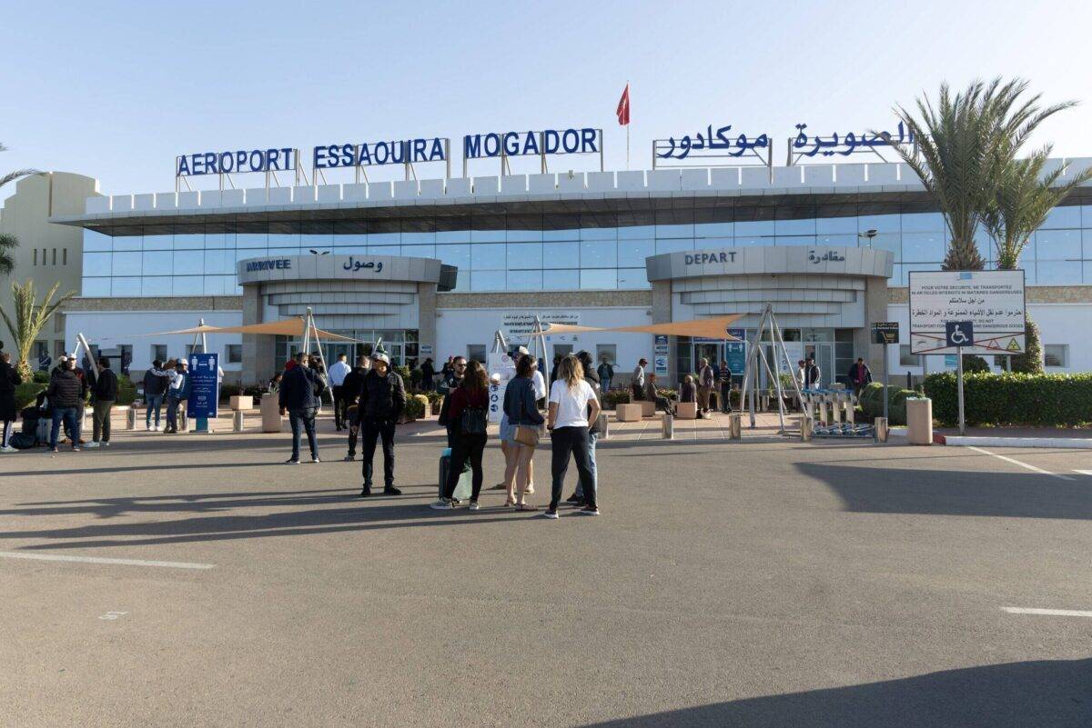 People outside terminal building, Aeroporto Essaouira Mogador, Morocco, north Africa [Geography Photos/Universal Images Group via Getty Images]