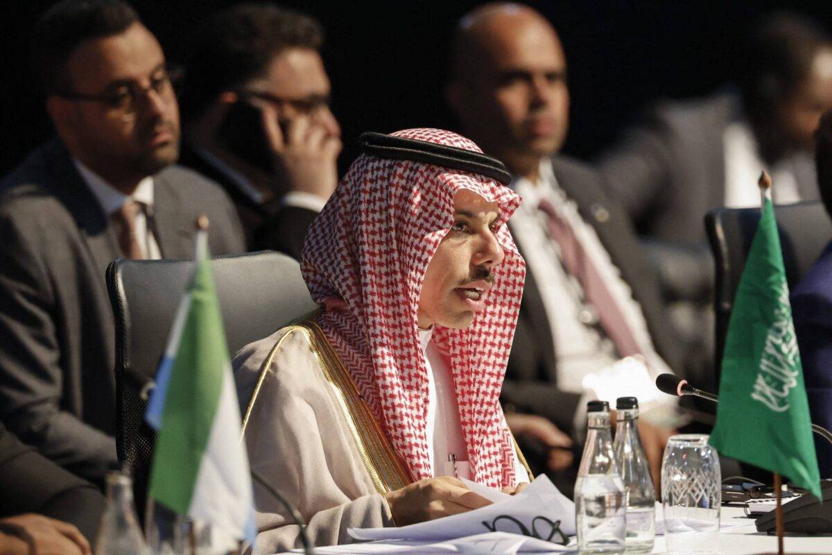 Saudi Arabia's Foreign Minister Faisal bin Farhan Al Saud attends a meeting during the 2023 BRICS Summit at the Sandton Convention Centre in Johannesburg on August 24, 2023 [MARCO LONGARI/POOL/AFP via Getty Images]
