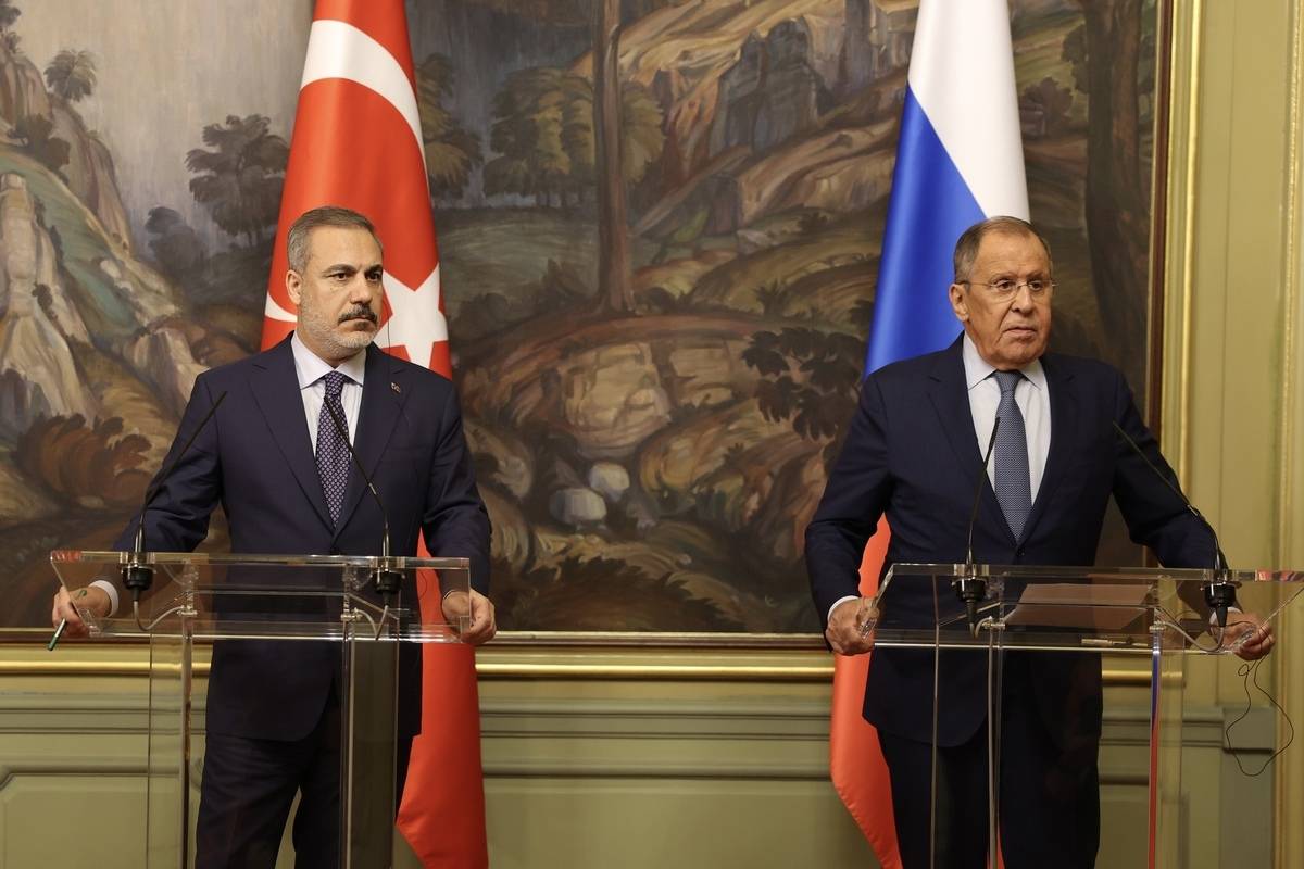 Turkish Foreign Minister Hakan Fidan (L) and Russian Foreign Minister Sergei Lavrov (R) hold a joint press conference in Moscow, Russia on August 31, 2023. [TUR Foreign Ministry/Mustafa Aygun - Anadolu Agency]