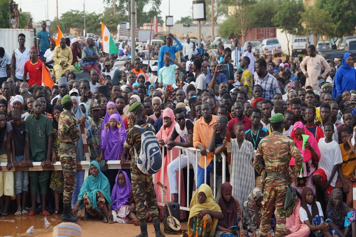 Thousands of people gather in front of the French military base to hold a demonstration in the capital Niamey demanding the French soldiers to leave the country, on September 03, 2023 [Balima Boureima/Anadolu Agency]
