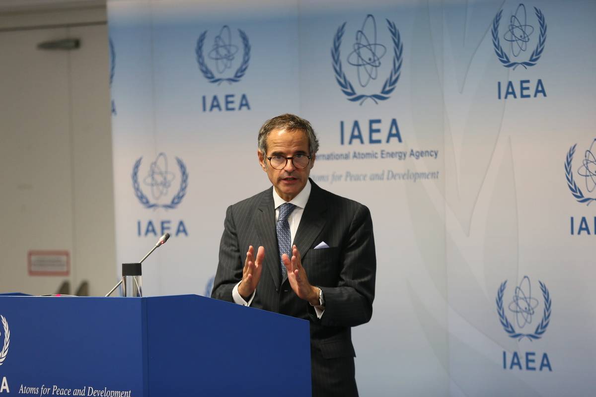 Rafael Mariano Grossi, President of the International Atomic Energy Agency (IAEA) holds a press conference after IAEA board meeting in Vienna, Austria on September 11, 2023 [Aşkın Kıyağan/Anadolu Agency]
