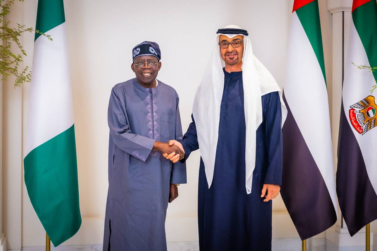 Nigeran President Bola Ahmed Tinubu (L) meets UAE President Sheikh Mohammed bin Zayed al-Nahyan (R) during his official visit in Abu Dhabi, United Arab Emirates on September 11, 2023 [Presidency of Nigeria/Anadolu Agency]