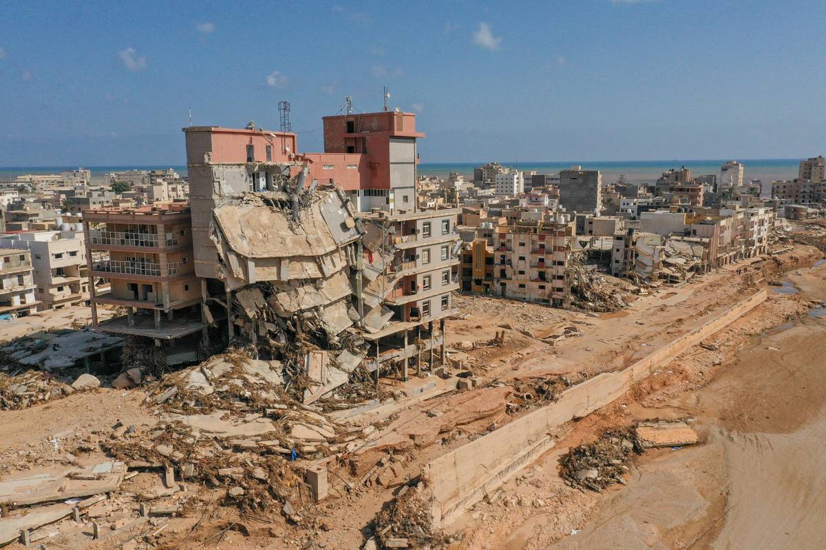 An aerial view of devastation after the floods in Derna, Libya on September 18, 2023 [Halil Fidan/Anadolu Agency]