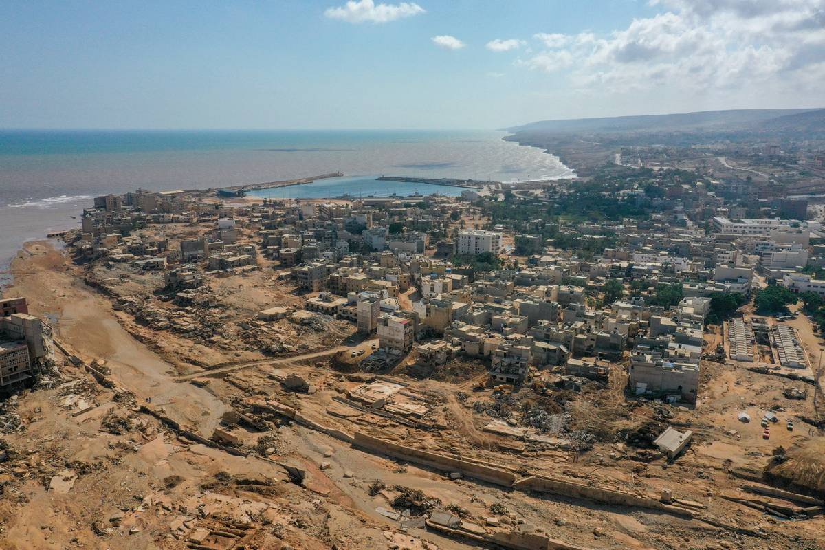 An aerial view of devastation after the floods in Derna, Libya on 18 September, 2023 [Halil Fidan/Anadolu Agency]