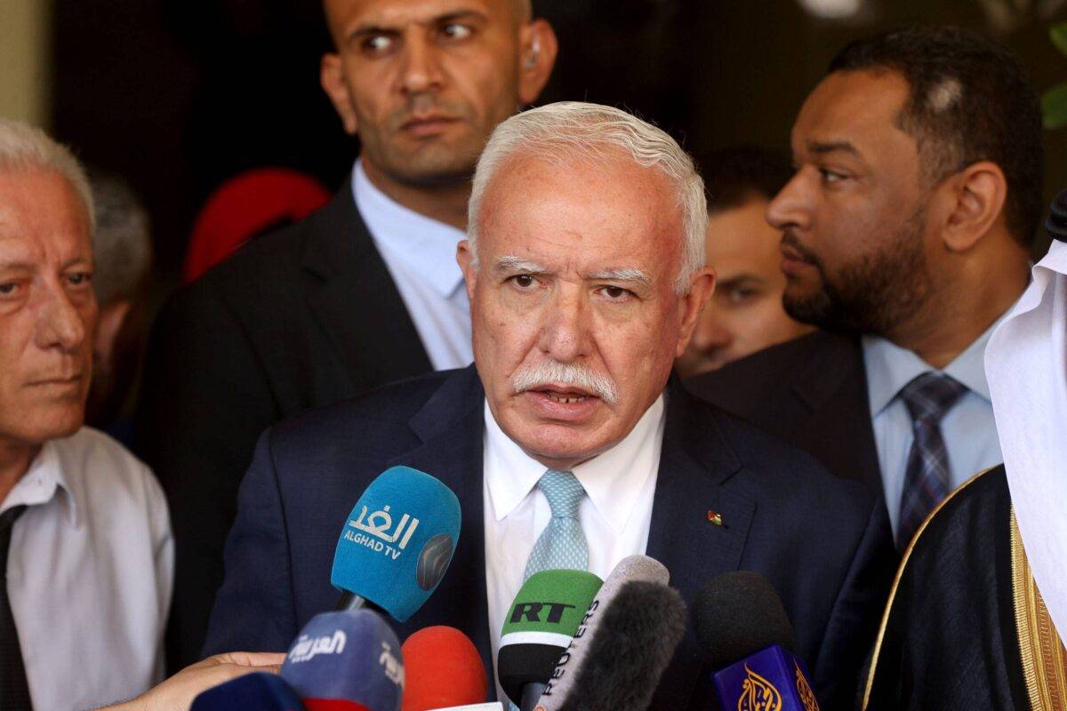 Palestinian Foreign Minister Riyad al-Maliki speaks to the press in Ramallah, West Bank on September 26, 2023 [Issam Rimawi/Anadolu Agency]