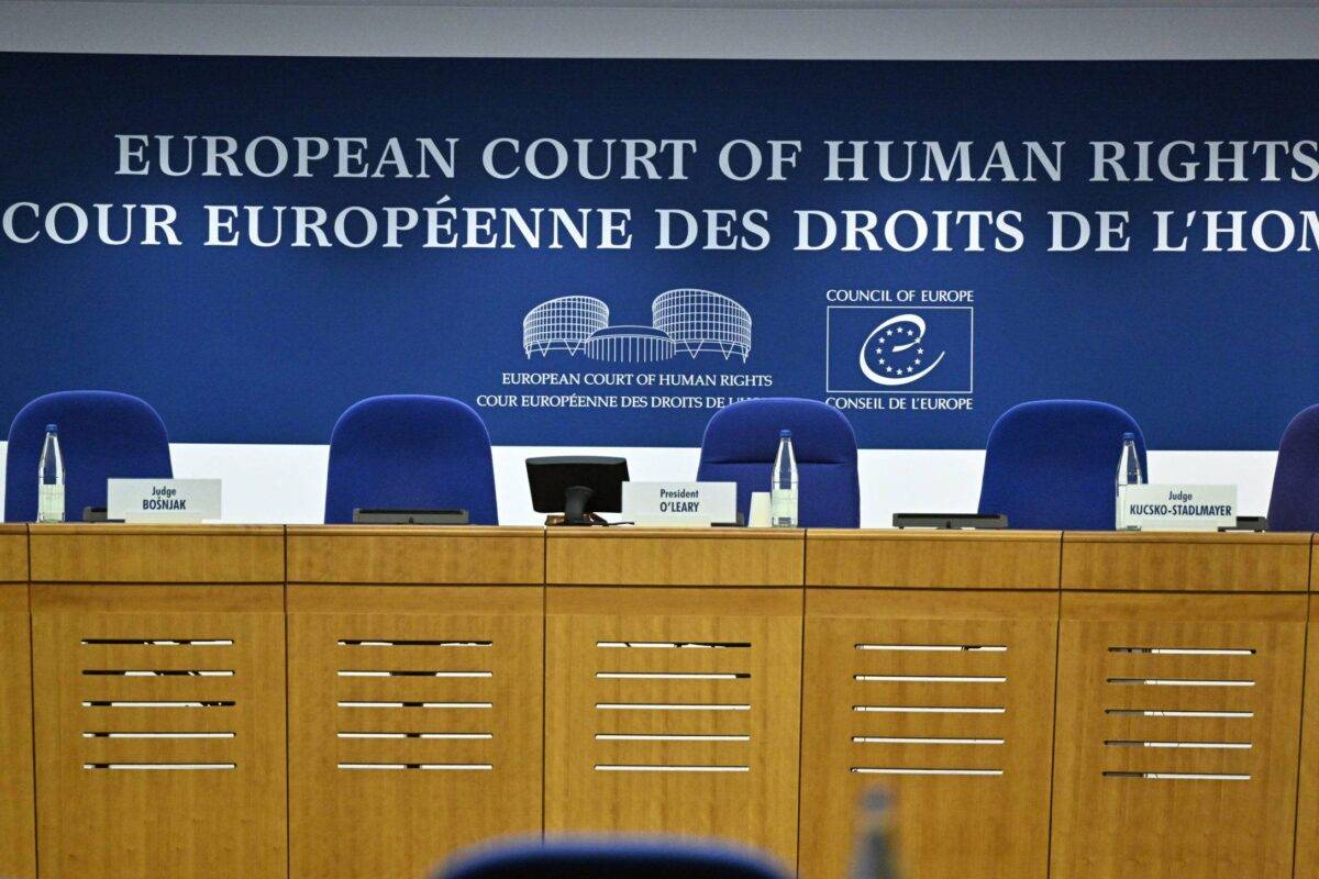 General view of The European Court of Human Rights (ECHR) Grand Chamber prior to the case of Communaute genevoise dâaction syndicale (CGAS) v. Switzerland, in Strasbourg, France on April 12, 2023. [Mustafa Yalcin/Anadolu Agency via Getty Images]