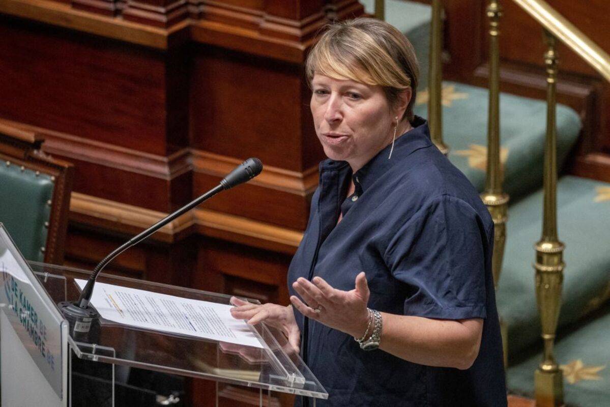Minister for Development Cooperation and Metropolitan Policy Caroline Gennez speaks during a plenary session of the Chamber at the Federal Parliament in Brussels [NICOLAS MAETERLINCK/Belga/AFP via Getty Images]