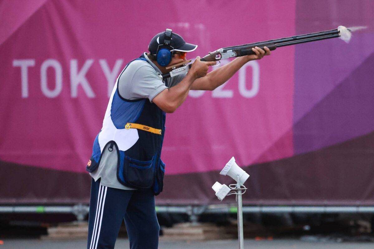 Abdullah Al-Rashidi of Kuwait competes in Skeet Men's Final on day three of the Tokyo 2020 Olympic Games at Asaka Shooting Range on July 26, 2021 in Asaka, Saitama, Japan [Lu Lin/CHINASPORTS/VCG via Getty Images]