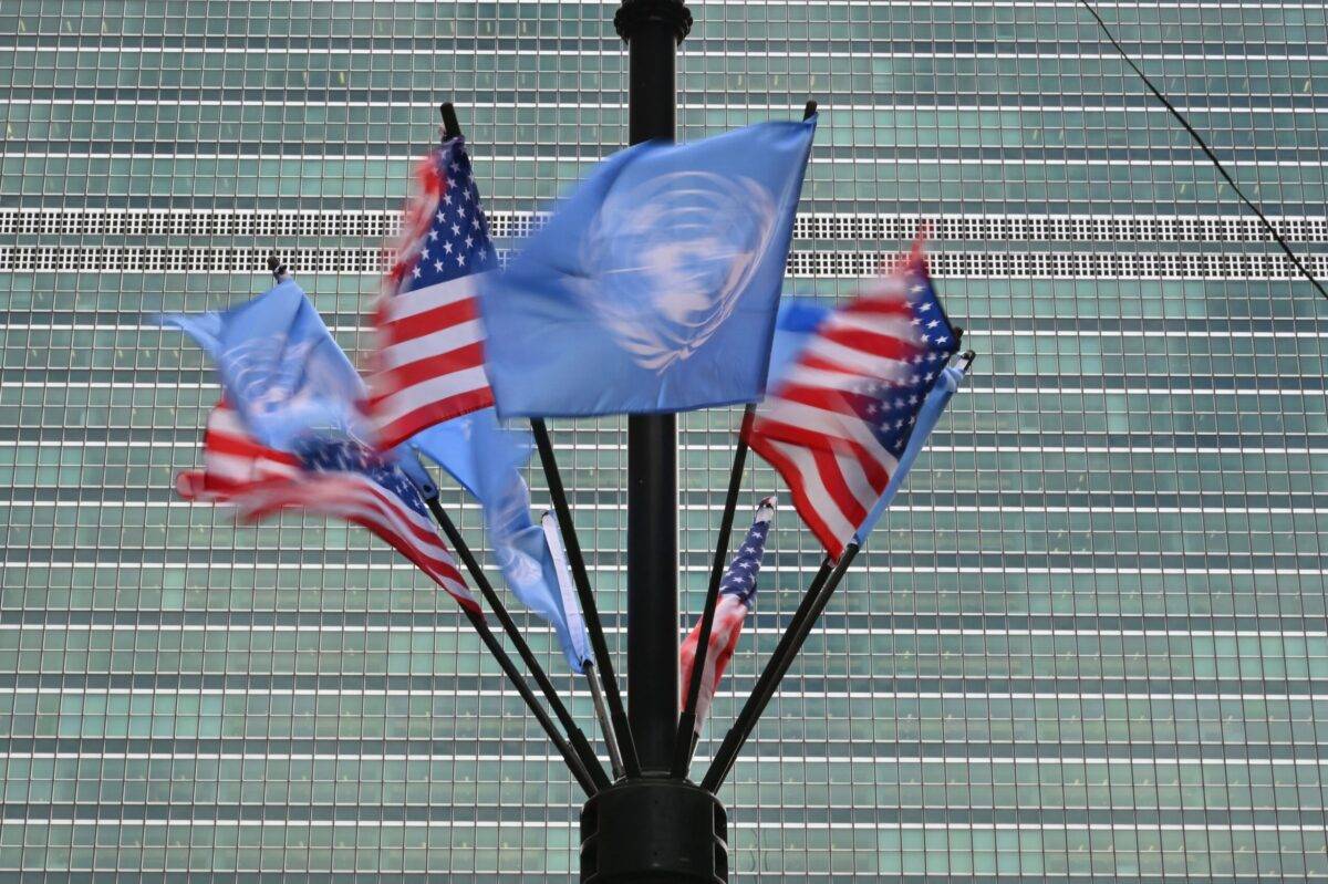 Flags of the UN and USA fly outside the United Nations headquarters ahead of the 78th session of the United Nations General Assembly in New York City on September 15, 2023 [ANGELA WEISS/AFP via Getty Images]