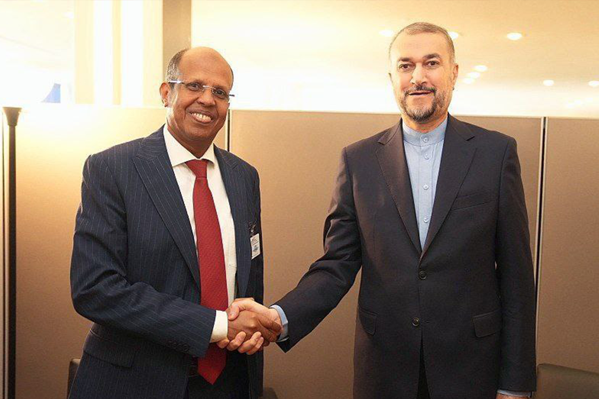 Iranian Foreign Minister, Hossein Amir-Abdollahian, and his Djiboutian counterpart, Mahamoud Ali Youssouf, on the sidelines of the 78th session of the UN General Assembly in New York, on 22 September, 2023 [Iranian Ministry of Foreign Affairs]