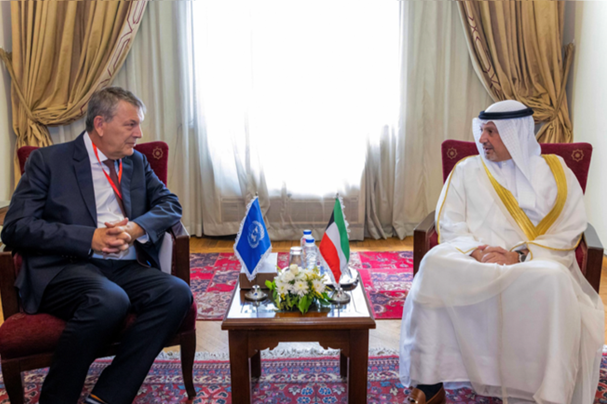 Foreign Minister Sheikh Salem Abdullah Al-Jaber Al-Sabah (R) during a meeting with the Commissioner General of UNRWA, Philippe Lazzarini (L), in Cairo on 6 September, 2023 [KUNA]