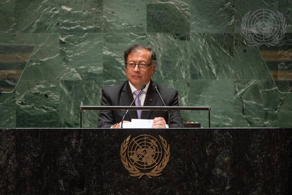Colombia’s President Gustavo Petro speaks at the 78th session of the UN General Assembly in September 2023 [UN]