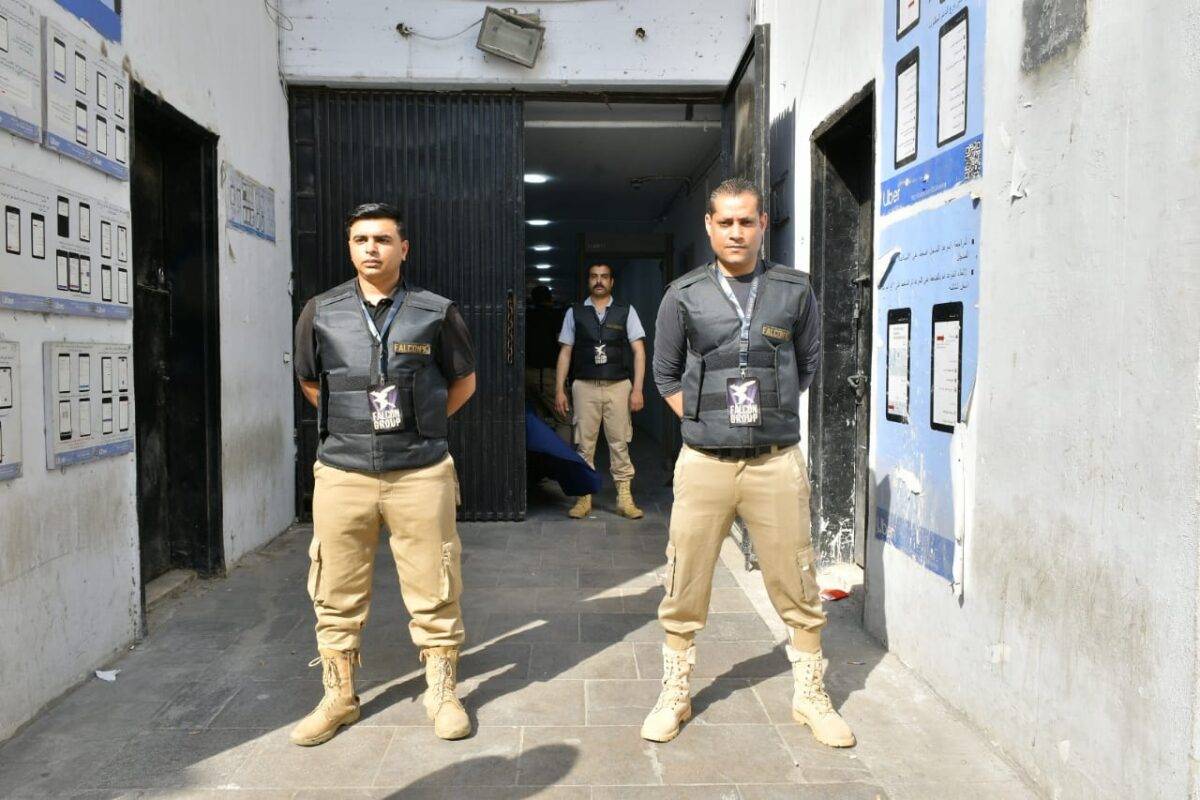 Falcon security guard seen at ‎at AUC, Falaki Center in Cairo, Egypt on 27 May 2022 [Falcon Group International - فالكون جروب/Facebook]