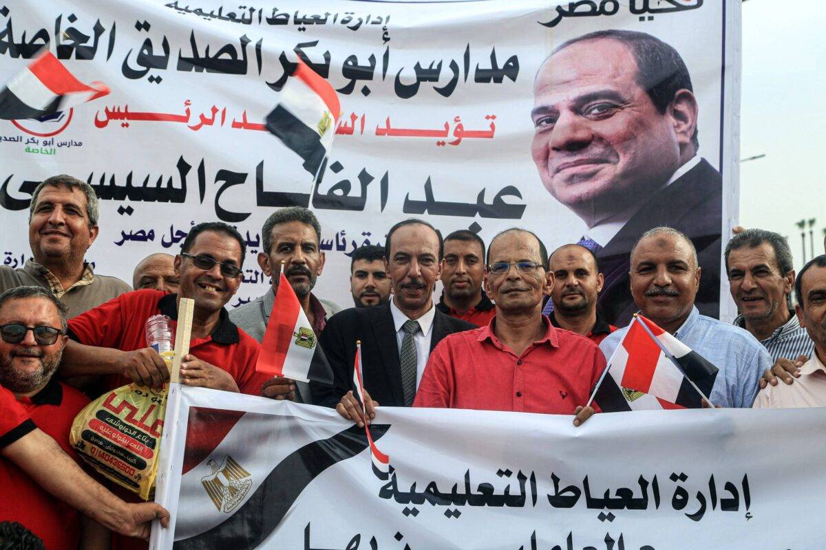 People gather near Cairo University to show support for Sisi’s candidacy for a third term in office, in Giza, Egypt on October 02, 2023 [Fareed Kotb/Anadolu Agency]