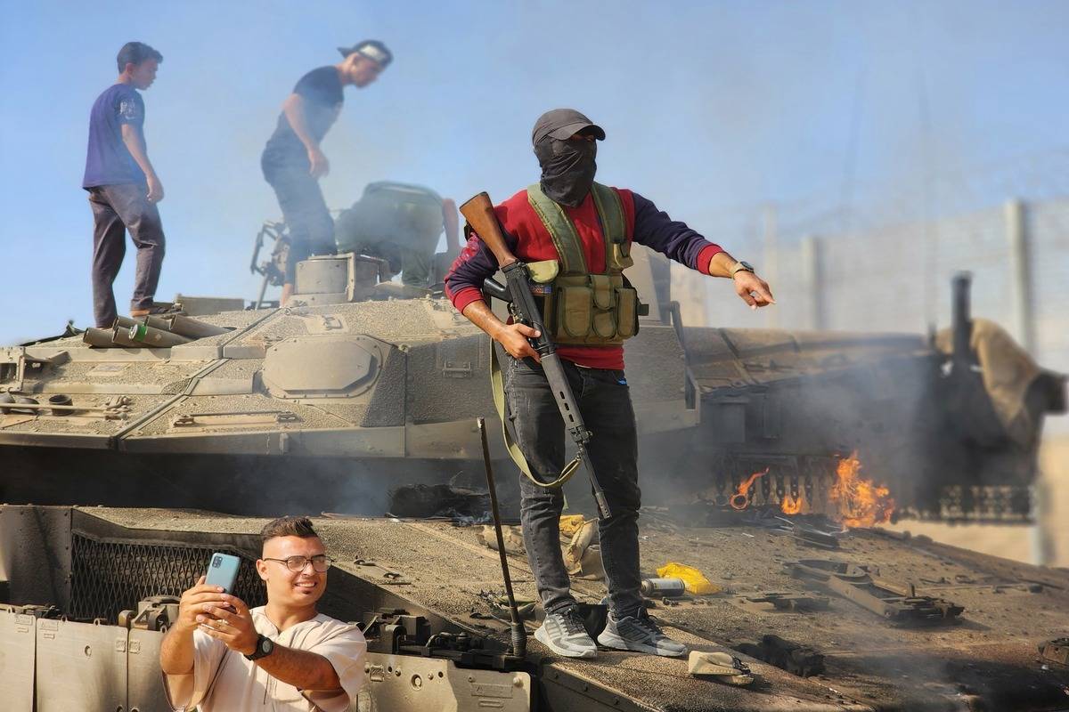 Hamas' armed wing, the Izz ad-Din al-Qassam Brigades destroy a tank of Israeli forces in Gaza City, Gaza on October 07, 2023 [Hani Alshaer - Anadolu Agency]