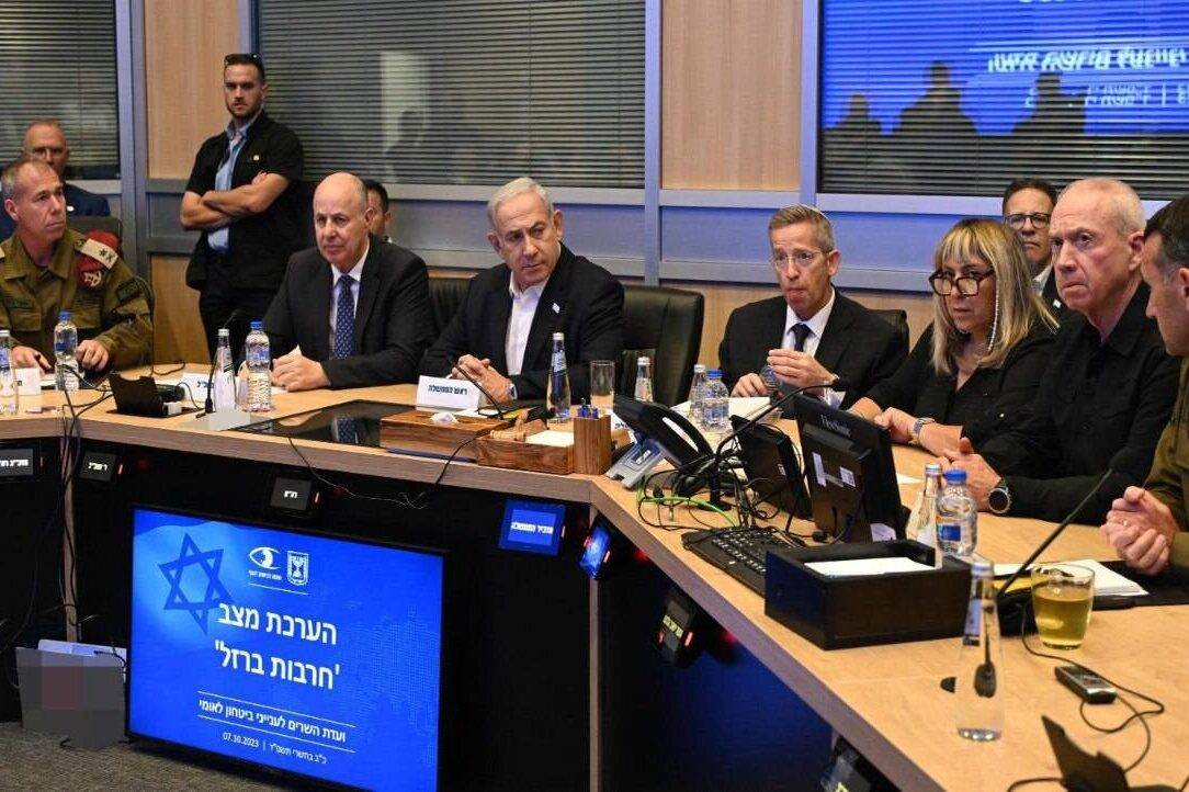 Israeli Prime Minister Benjamin Netanyahu (3rd L) holds a meeting with security cabinet in Tel Aviv, Israel on October 07, 2023. [Haim Zach (GPO) / Handout - Anadolu Agency]