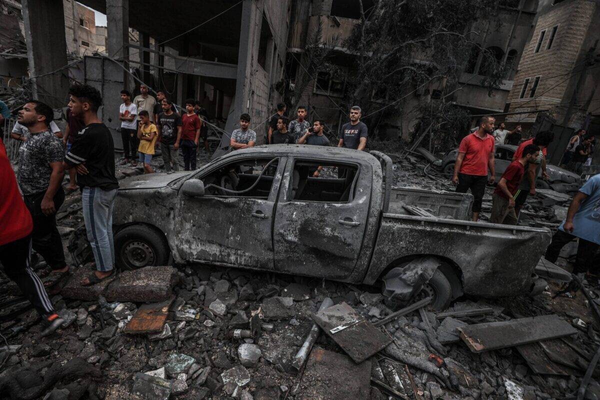 A view of debris after Israeli airstrikes at al-Shati refugee camp in Gaza Strip on October 09, 2023 [Ali Jadallah/Anadolu Agency]