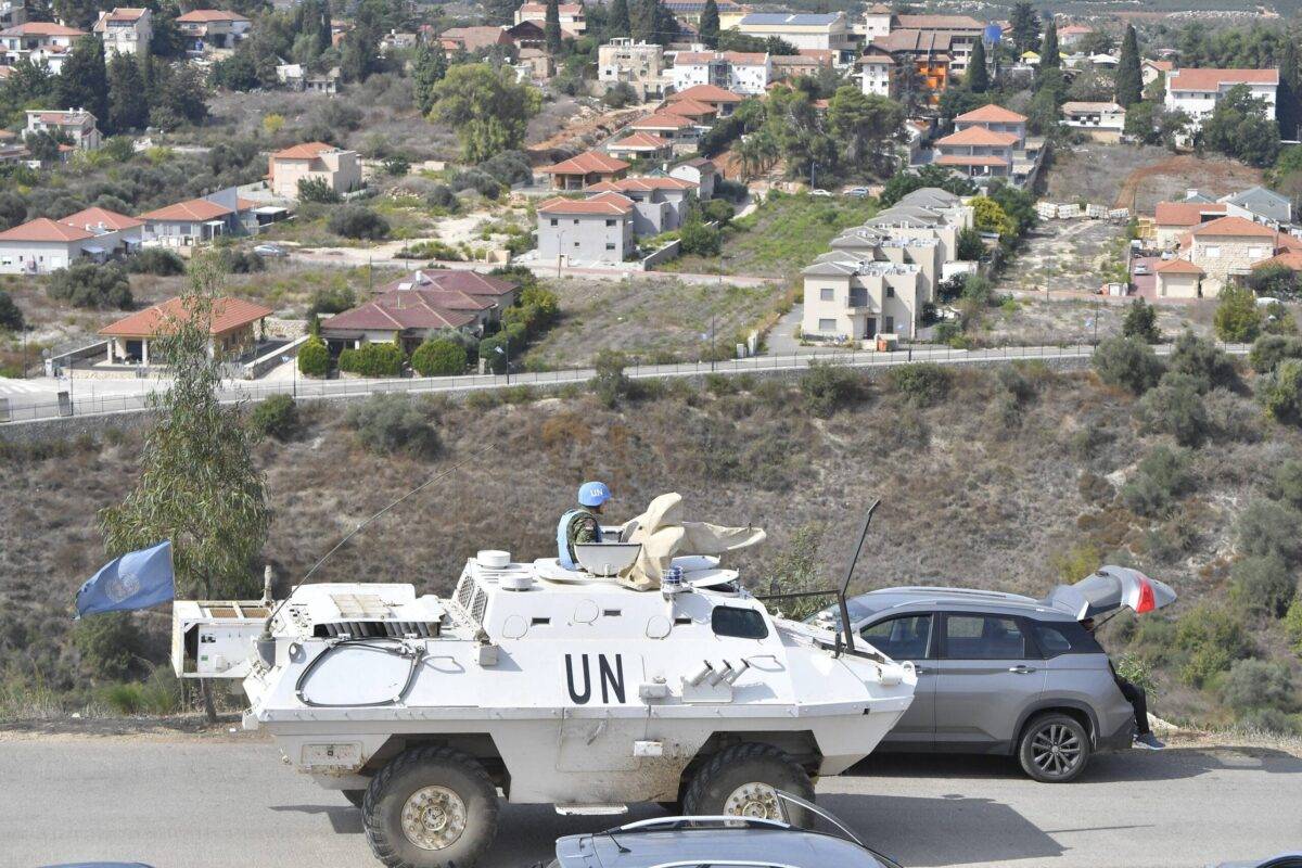 This photo is taken from Lebanon showing the Israeli border as the United Nations Interim Peacekeeping Forces (UNIFIL) patrol the border-line between Lebanon and Israel, at the Lebanese town of Dhayra on October 11, 2023 [Houssam Shbaro/Anadolu Agency]