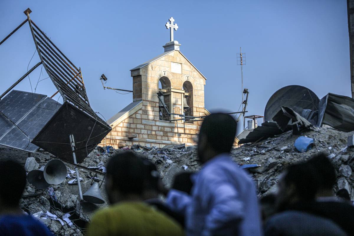 A view of the damaged historical Greek Orthodox Saint Porphyrius Church, where civilians took shelter, after Israeli airstrike in Gaza City, Gaza on October 20, 2023. [Ali Jadallah - Anadolu Agency]