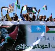 Protesters participate during the Pro-Palestinian demonstration in Mogadishu, Somalia on October 19, 2023. [Abuukar Mohamed Muhidin - Anadolu Agency]
