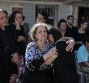 Relatives mourn during the funeral ceremony for Palestinians who lost their lives in Israeli attack on Church of Saint Porphyrius in Gaza City, Gaza on October 20, 2023. [Ali Jadallah - Anadolu Agency]