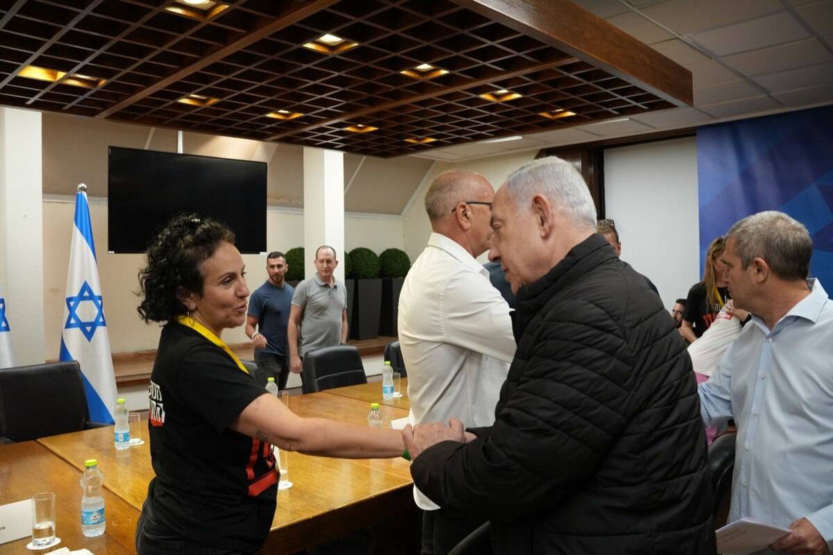 Israeli Prime Minister Benjamin Netanyahu (2nd R) and his wife Sara Netanyahu (not seen) meet with representatives of prisoners' families in Tel Aviv, Israel on October 28, 2023. [GPO / Handout - Anadolu Agency]