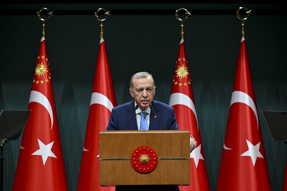Turkish President Recep Tayyip Erdogan makes remarks following a cabinet meeting at the Presidential Complex in Ankara, Turkiye on October 31, 2023. [Muhammed Selim Korkutata - Anadolu Agency]
