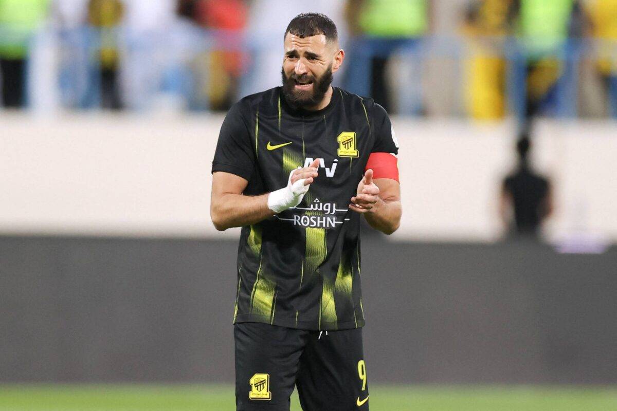 Ittihad's French forward #09 Karim Benzema gestures during the Saudi Pro League football match between Al-Ittihad and Al-Akhdoud at Prince Hathloul bin Abdulaziz Stadium in Najran on September 14, 2023 [AFP via Getty Images]