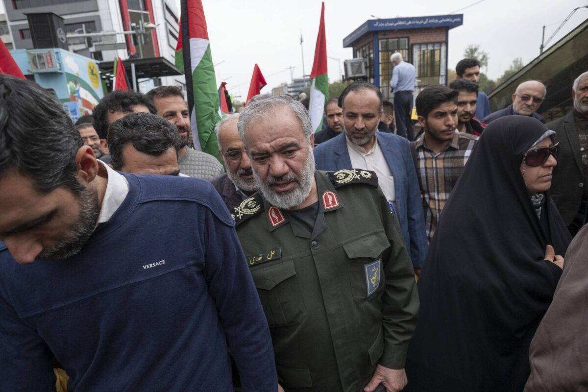 Deputy commander of the Iran's Revolutionary Guard Corps General Ali Fadavi (C) takes part an anti-Israel rally in Tehran, October 13, 2023 [Morteza Nikoubazl/NurPhoto via Getty Images]