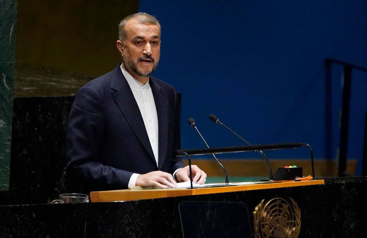 Iranian Foreign Minister Hossein Amir-Abdollahian, speaks during the 10th Emergency Special Session (resumed) 39th plenary meeting on the Israeli-Palestinian conflict at the United Nations, in New York, October 26, 2023. [TIMOTHY A. CLARY/AFP via Getty Images]