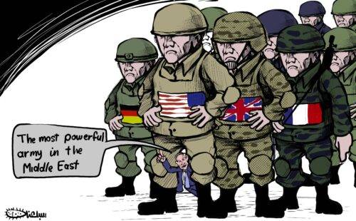 US, UK, France, Germany: all complicit in the war crimes committed by Israel - Cartoon [Sabaaneh/Middle East Monitor] 